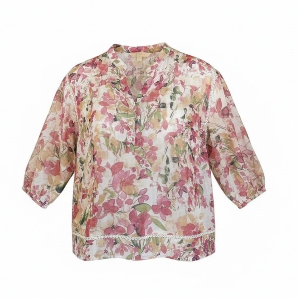 Hope & Harlow Floral‎ Print V Neck Button Front Blouse Women's Size S